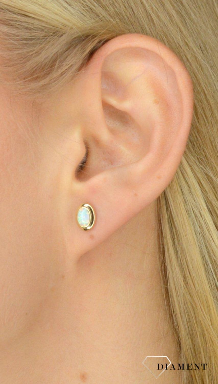 Złote kolczyki Diament 585 z opalem na sztyft DIA-KLC-1743-585.jpg