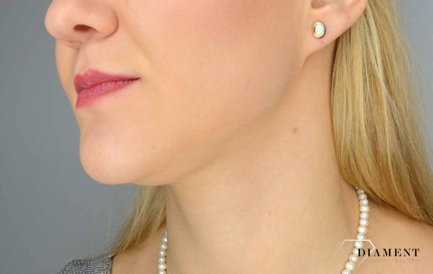 Złote kolczyki Diament 585 z opalem na sztyft DIA-KLC-1743-585.jpg