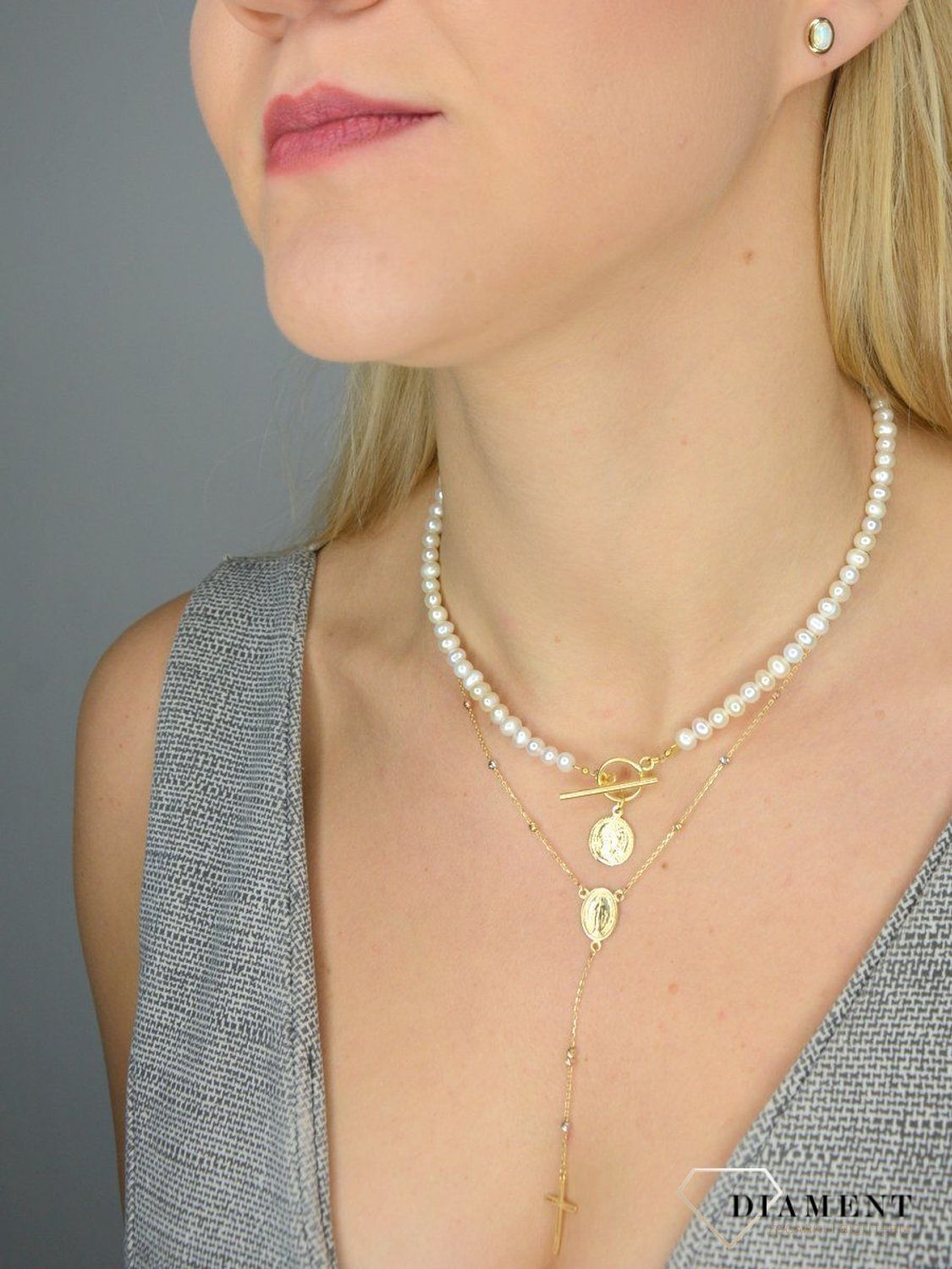 Złote kolczyki Diament 585 z opalem na sztyft DIA-KLC-1743-585.jpg