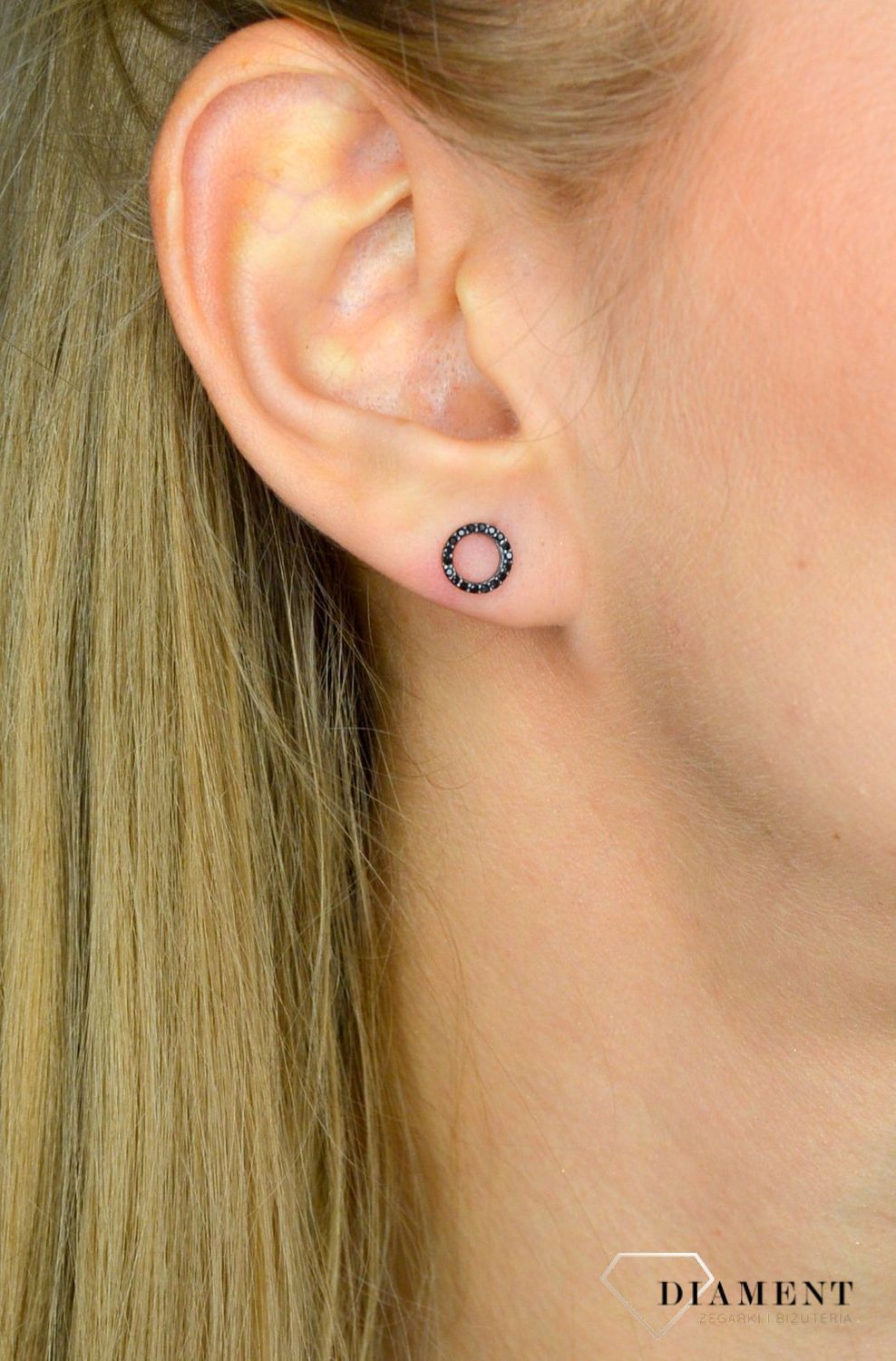 Kolczyki złote 585 obrączki z czarnymi cyrkoniami DIA-KLC-1752-585.jpg