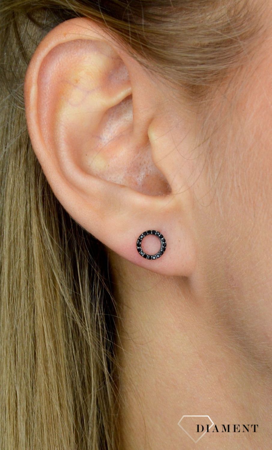Kolczyki złote 585 obrączki z czarnymi cyrkoniami DIA-KLC-1752-585.jpg