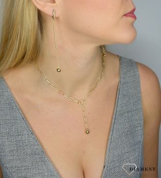 Złote kolczyki wiszące 585 długa kulka 9 cm DIA-KLC-1755-585 💎 Złote kolczyki z motywem kulki i z ozdobnym łańcuszkiem 💎 Kolczyki wykonane z najwyższej jakości 14-kar (4).JPG