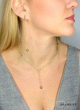 Złote kolczyki wiszące 585 długa kulka 9 cm DIA-KLC-1755-585 💎 Złote kolczyki z motywem kulki i z ozdobnym łańcuszkiem 💎 Kolczyki wykonane z najwyższej jakości 14-kar (6).JPG