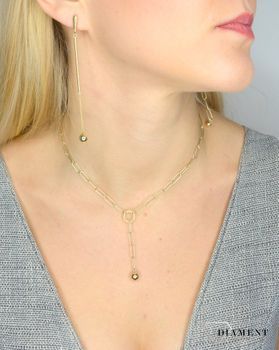 Złote kolczyki wiszące 585 długa kulka 9 cm DIA-KLC-1755-585 💎 Złote kolczyki z motywem kulki i z ozdobnym łańcuszkiem 💎 Kolczyki wykonane z najwyższej jakości 14-kar (7).JPG