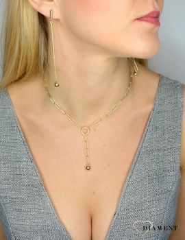 Złote kolczyki wiszące 585 długa kulka 9 cm DIA-KLC-1755-585 💎 Złote kolczyki z motywem kulki i z ozdobnym łańcuszkiem 💎 Kolczyki wykonane z najwyższej jakości 14-kar.JPG