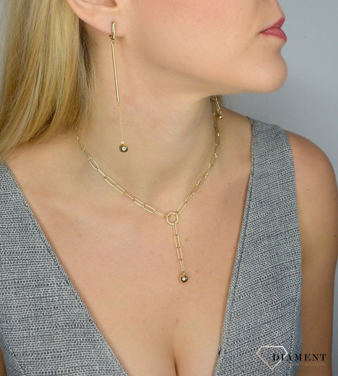 Złote kolczyki wiszące 585 długa kulka 9 cm DIA-KLC-1755-585.jpg