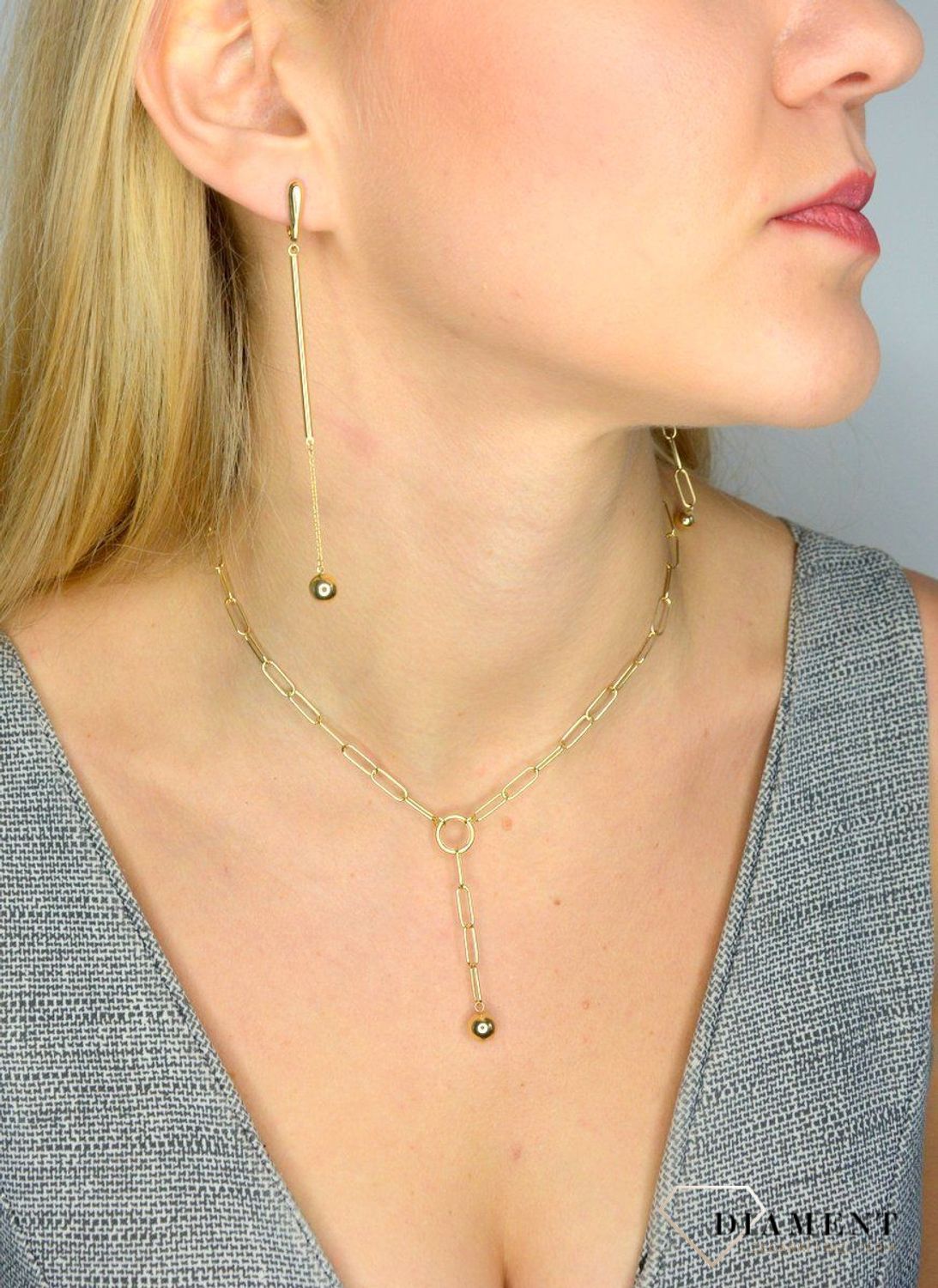 Złote kolczyki wiszące 585 długa kulka 9 cm DIA-KLC-1755-585.jpg