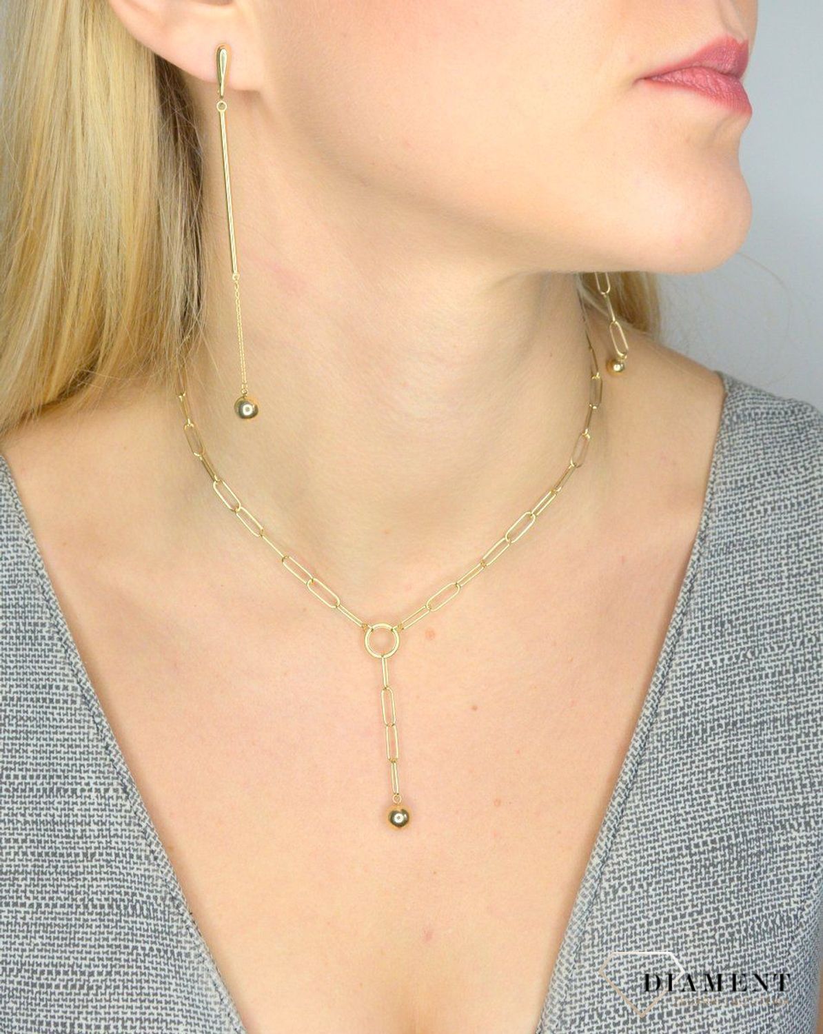 Złote kolczyki wiszące 585 długa kulka 9 cm DIA-KLC-1755-585.jpg