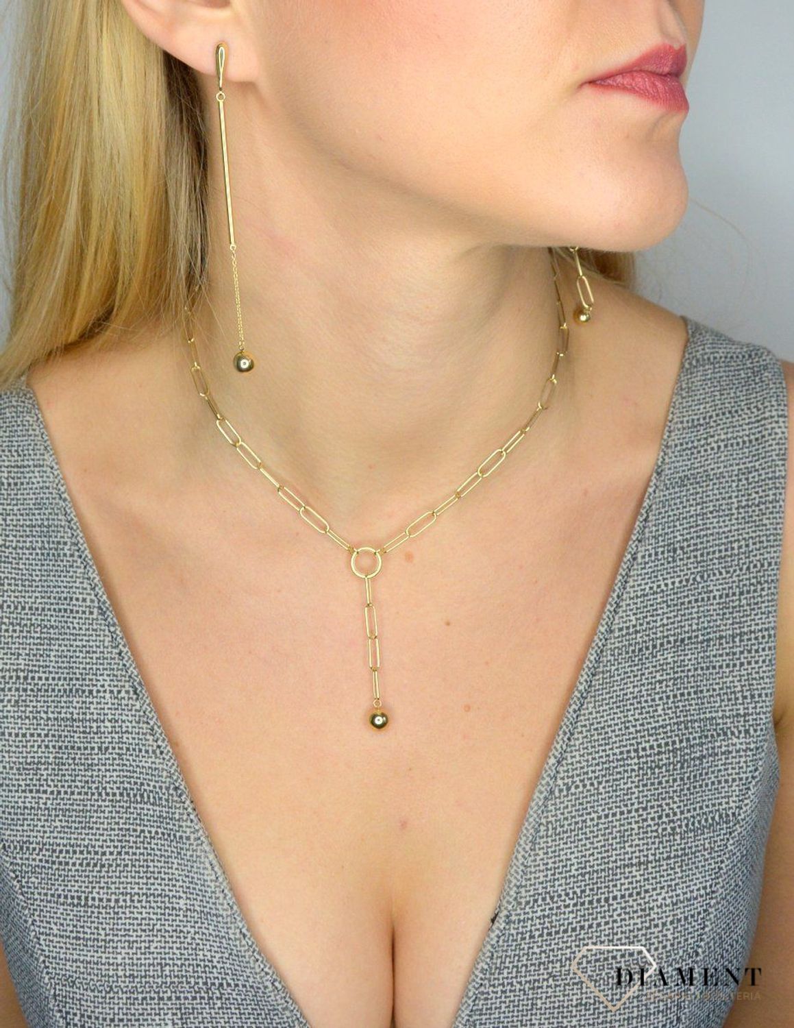 Złote kolczyki wiszące 585 długa kulka 9 cm DIA-KLC-1755-585.jpg