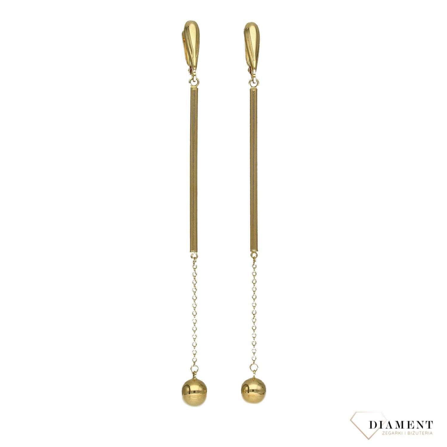 Złote kolczyki wiszące 585 długa kulka 9 cm DIA-KLC-1755-585.jpg
