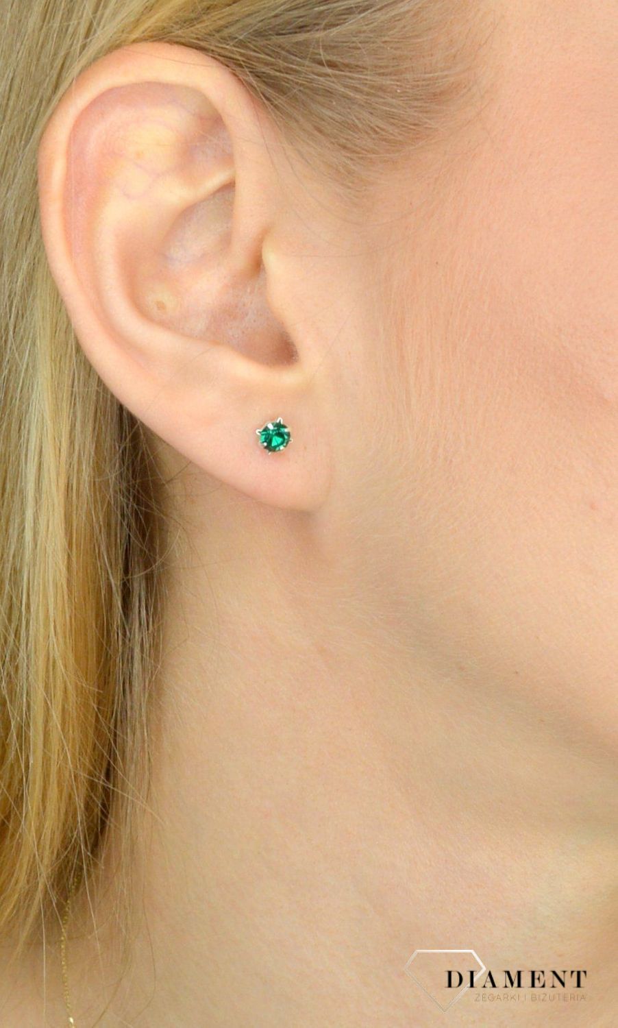 Srebrne kolczyki przy uchu 925 zielona cyrkonia DIA-KLC-2004-925.jpg