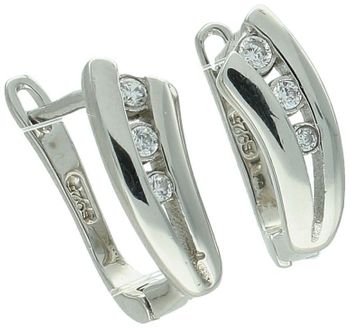 Eleganckie kolczyki damskie srebrne próby 925 zdobione trzema cyrkoniami. Zapięcie angielskie, długość 1,5 cm, szerokość 5 mm, waga 3,00 g. Model DIA-KLC-2015-925.2.jpg