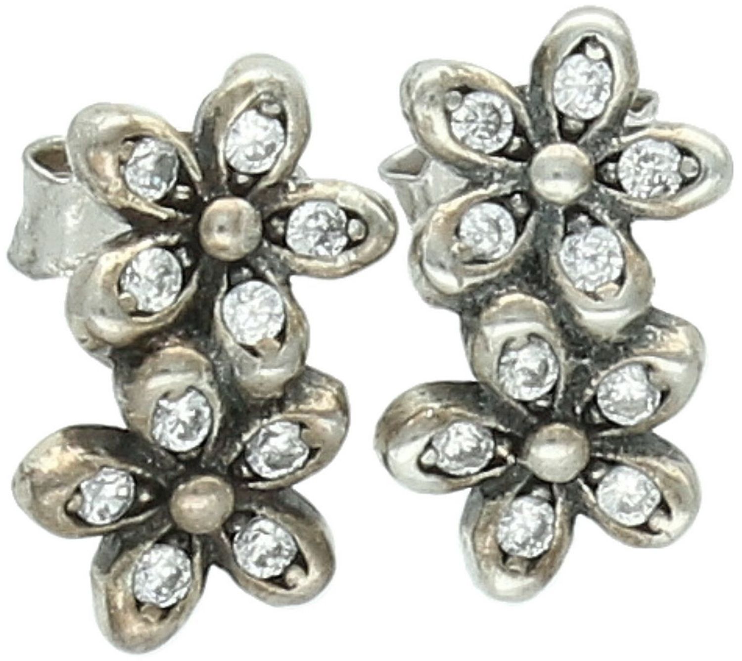Kolczyki srebrne 925 - Podwójne kwiatki z cyrkoniami DIA-KLC-2031-925 Urocze i eleganckie kolczyki w formie podwójnych kwiatków, wykonane ze srebra próby 925. 1.jpg