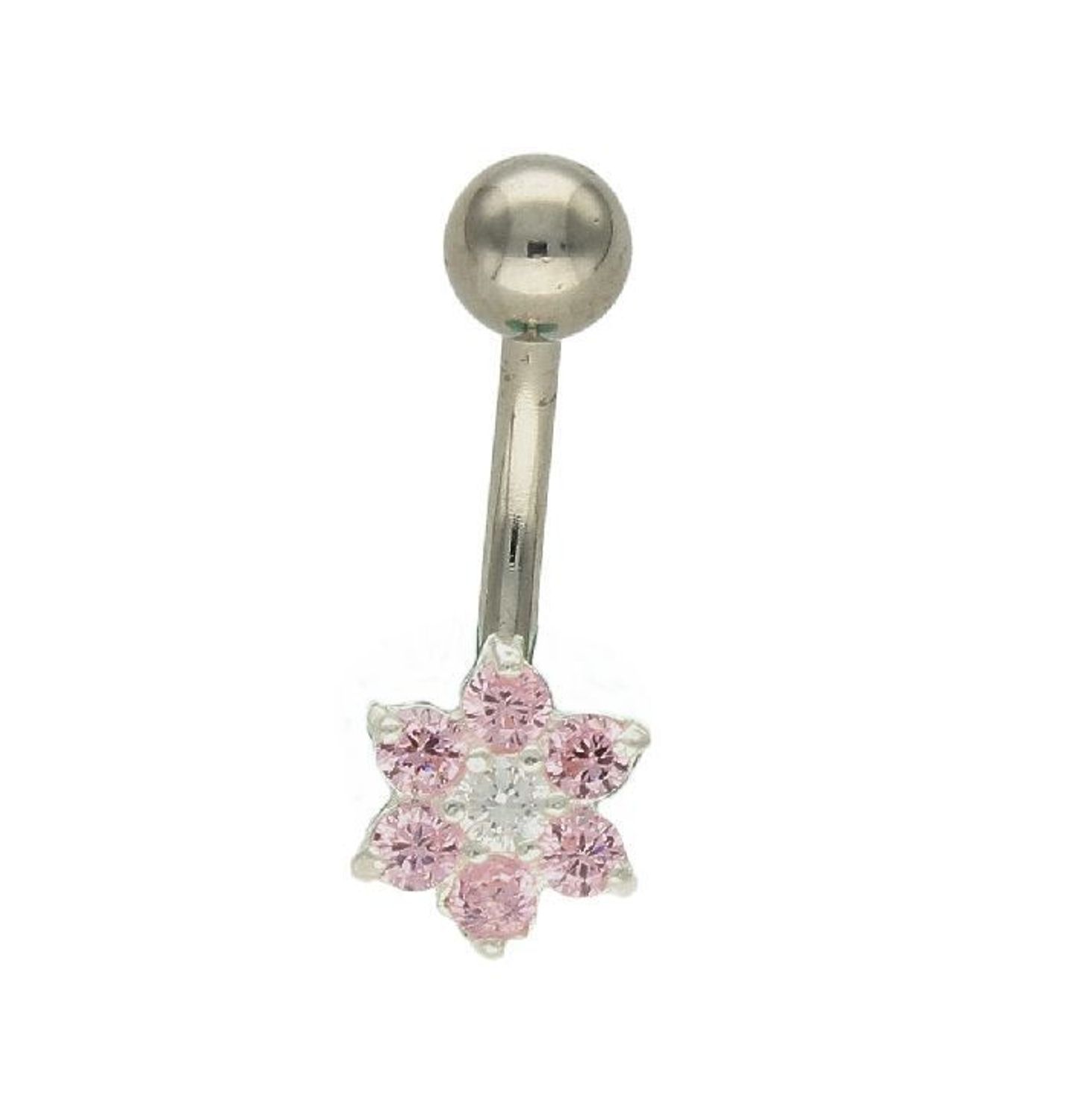 Srebrny kolczyk do pępka z różowymi cyrkoniami kwiatek DIA-KLC-20920A-R-925. Srebrny kolczyk do pępka z różowymi cyrkoniami w kształcie kwiatka  to propozycja od Sklepu Jubilerskiego Diament. Kolczyk wykonany z najwyższej jako.jpg