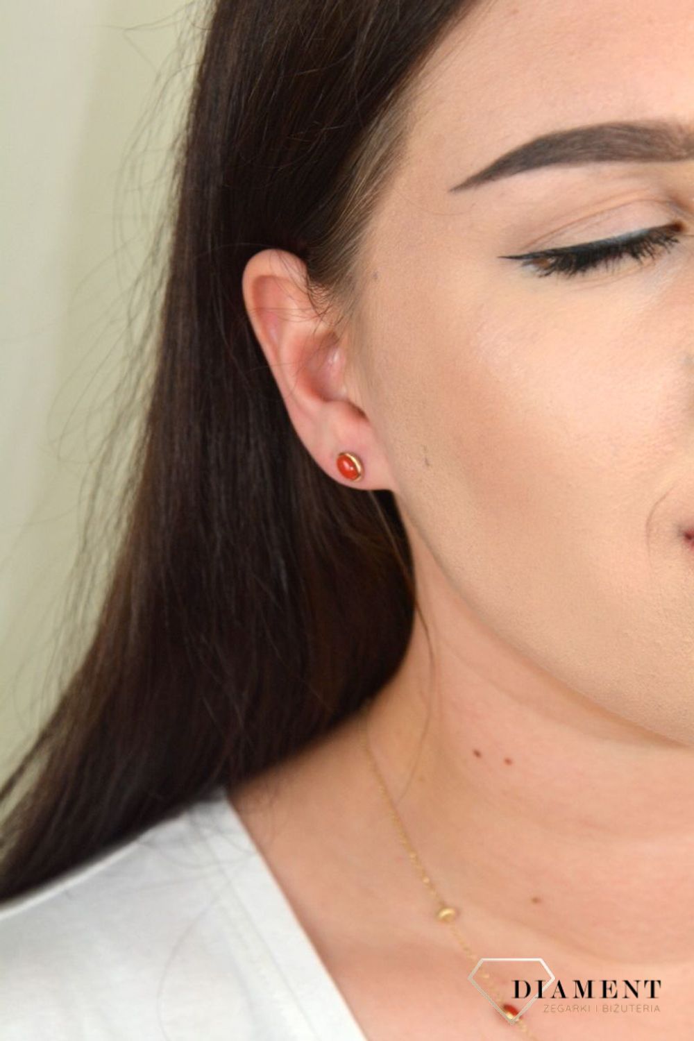 Złote kolczyki delikatne z koralem DIA-KLC-2177-585.jpg