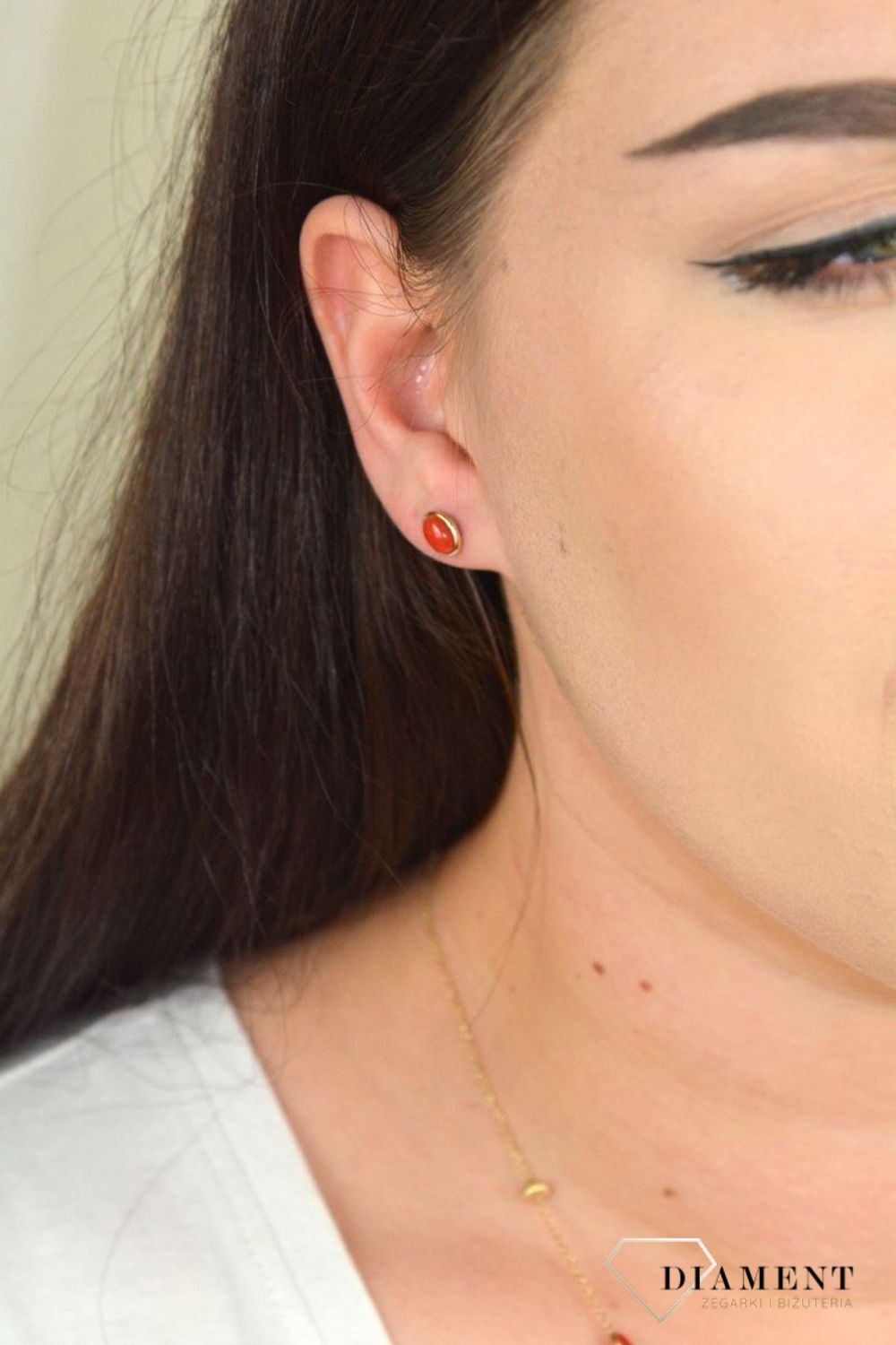 Złote kolczyki delikatne z koralem DIA-KLC-2177-585.jpg