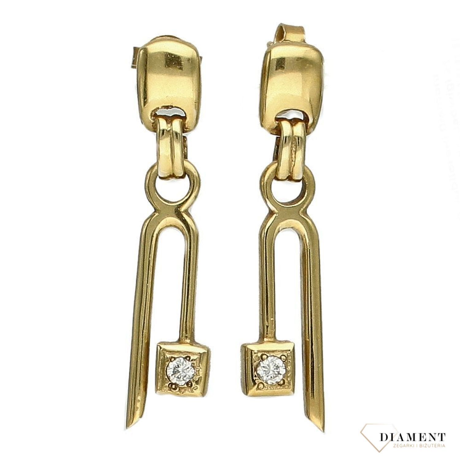 Złote kolczyki 585 ciekawy wzór z ozdobną cyrkonią DIA-KLC-2229-585.jpg