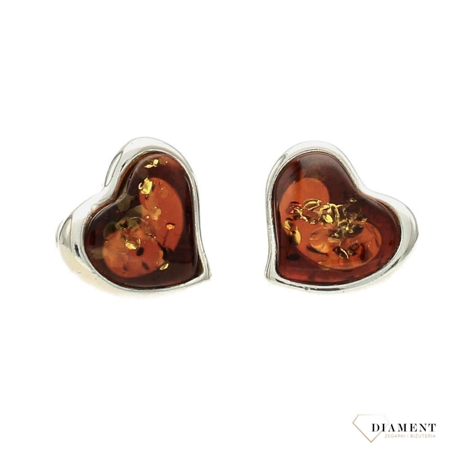 Kolczyki srebrne bursztyn serca w brązowym kolorze DIA-KLC-2242-925.jpg