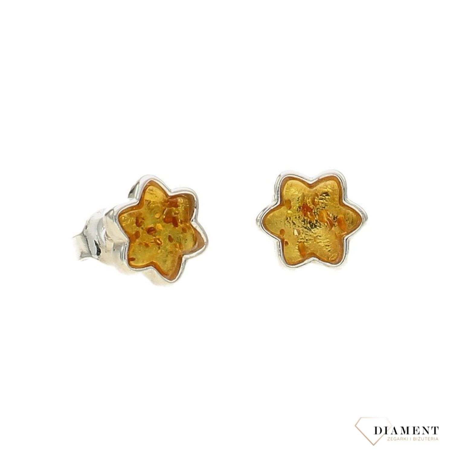 Kolczyki srebrne bursztyn żółte kwiatki DIA-KLC-2249-925.jpg