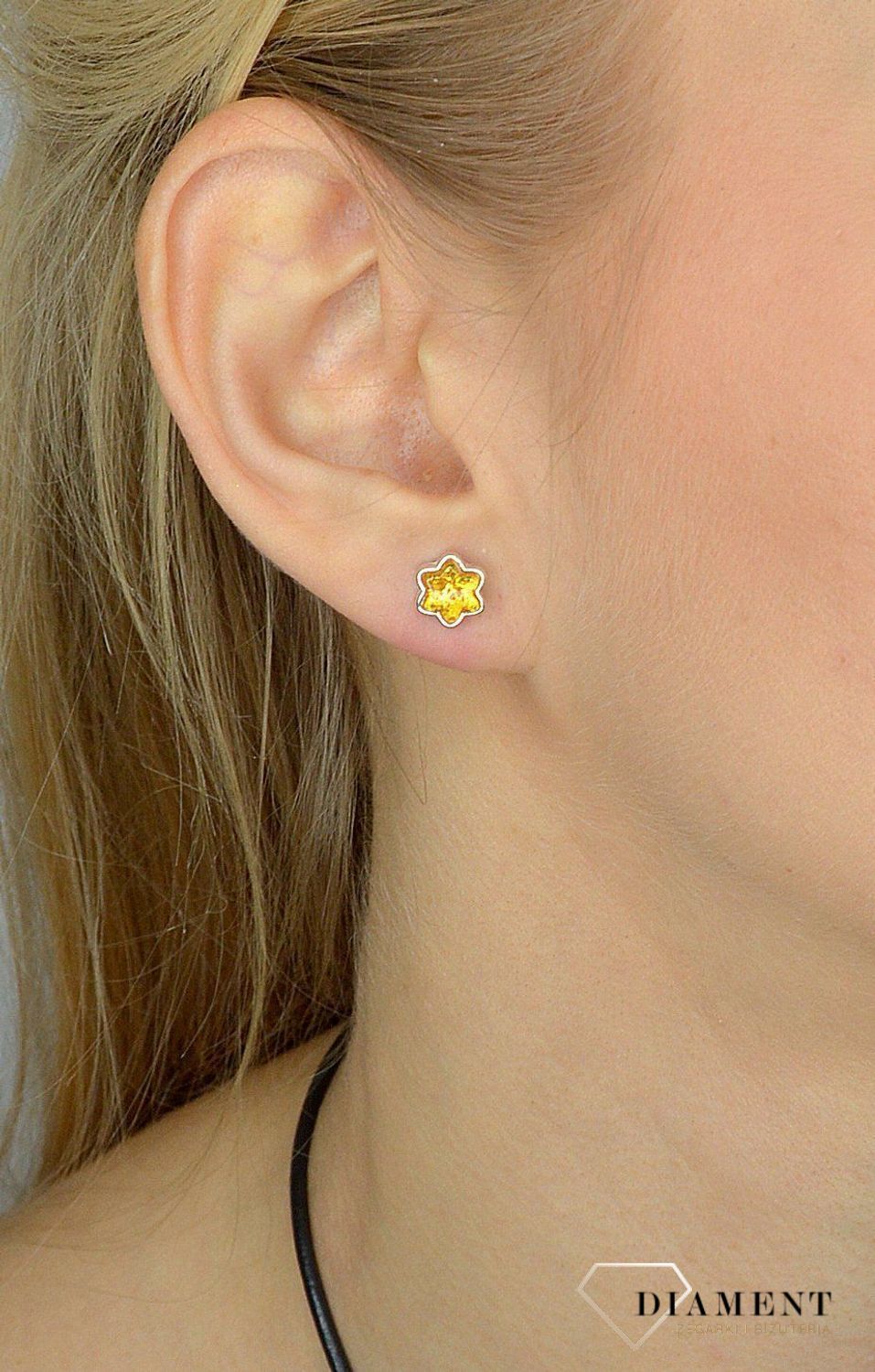 Kolczyki srebrne bursztyn żółte kwiatki DIA-KLC-2249-925.jpg