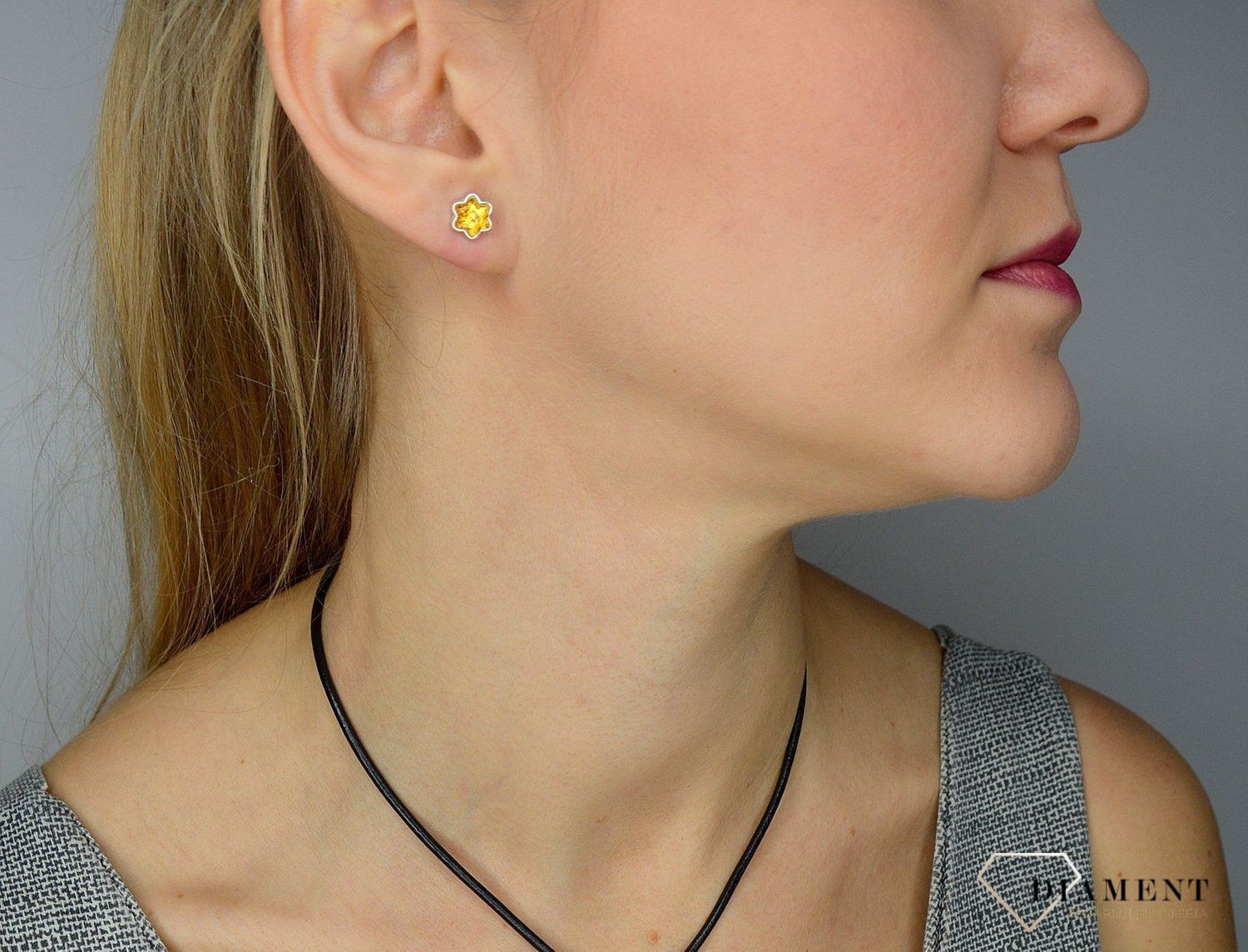 Kolczyki srebrne bursztyn żółte kwiatki DIA-KLC-2249-925.jpg