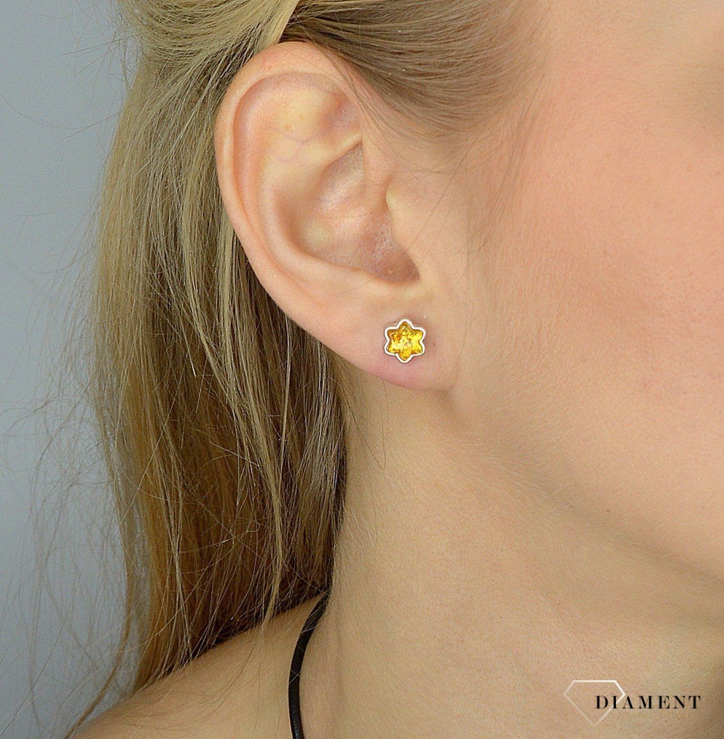 Kolczyki srebrne bursztyn żółte kwiatki DIA-KLC-2249-925.jpg