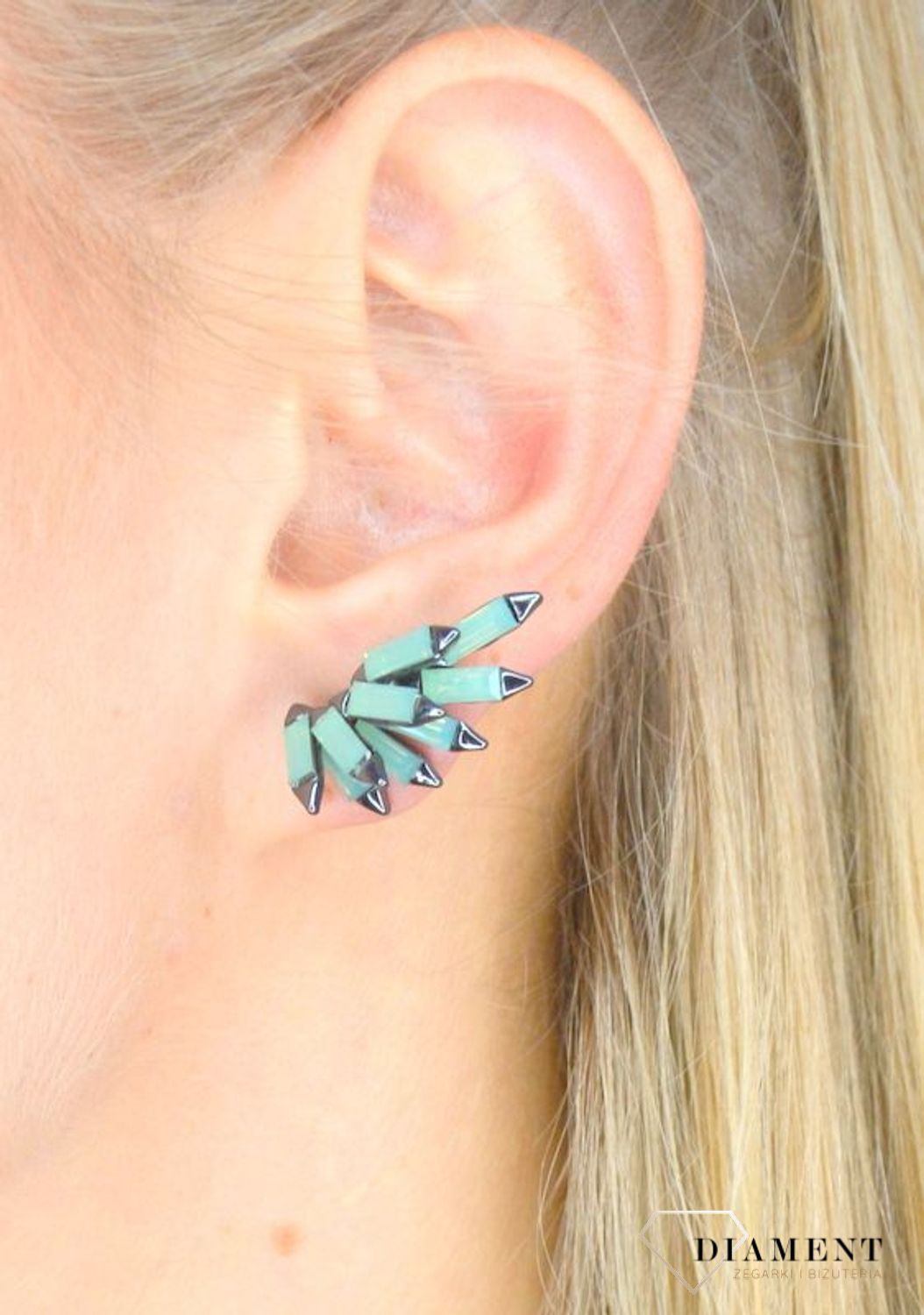Kolczyki nausznice damskie BY DZIUBEKA cyrkonie w zielonym odcieniu DIA-KLC-2318-INNE.jpg