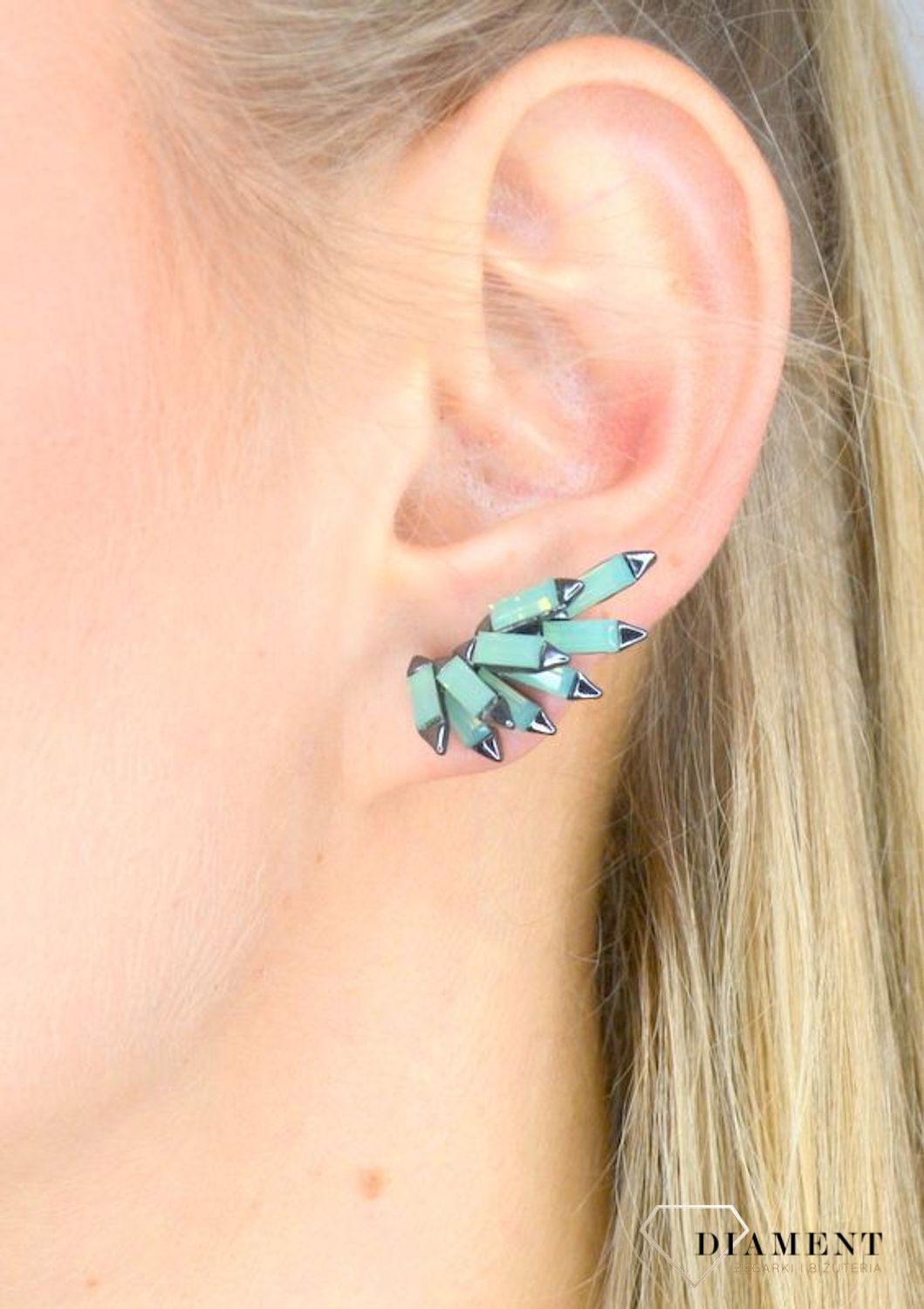 Kolczyki nausznice damskie BY DZIUBEKA cyrkonie w zielonym odcieniu DIA-KLC-2318-INNE.jpg