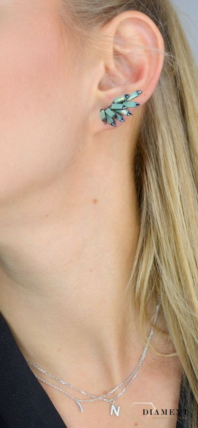Kolczyki nausznice damskie BY DZIUBEKA cyrkonie w zielonym odcieniu DIA-KLC-2318-INNE.jpg