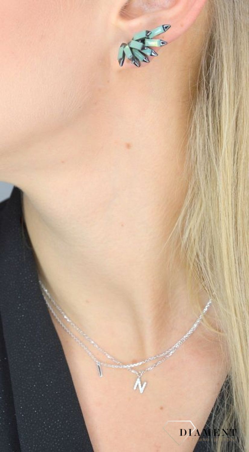 Kolczyki nausznice damskie BY DZIUBEKA cyrkonie w zielonym odcieniu DIA-KLC-2318-INNE.jpg