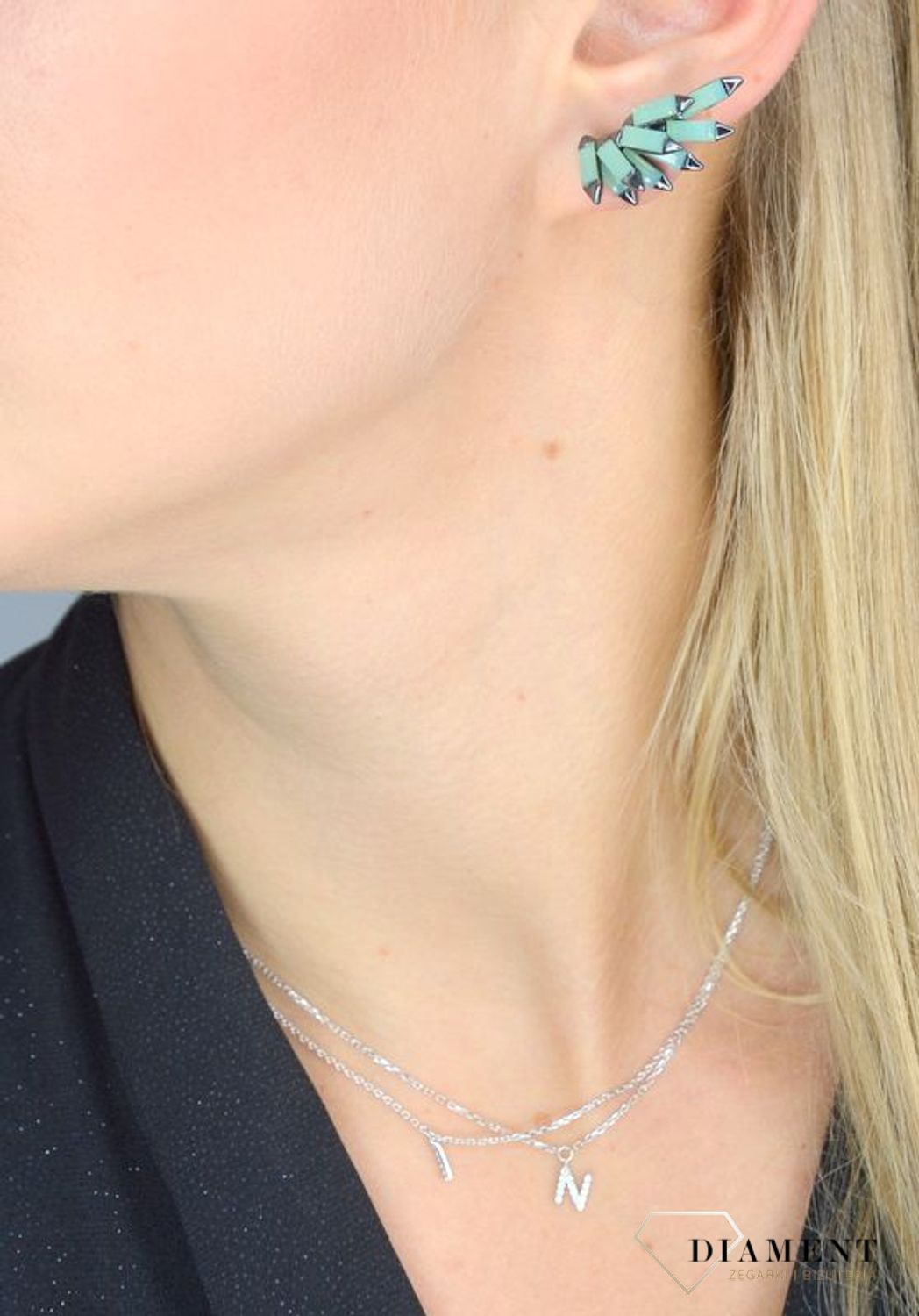 Kolczyki nausznice damskie BY DZIUBEKA cyrkonie w zielonym odcieniu DIA-KLC-2318-INNE.jpg