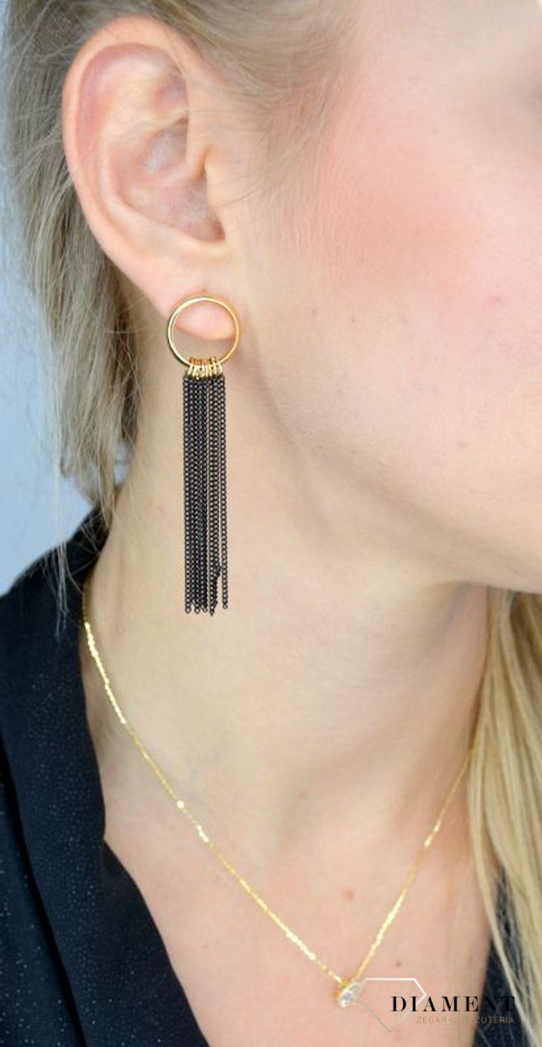 Kolczyki damskie By dziubeka kółka z wiszącymi łańcuszkami DIA-KLC-2319-INNE.jpg