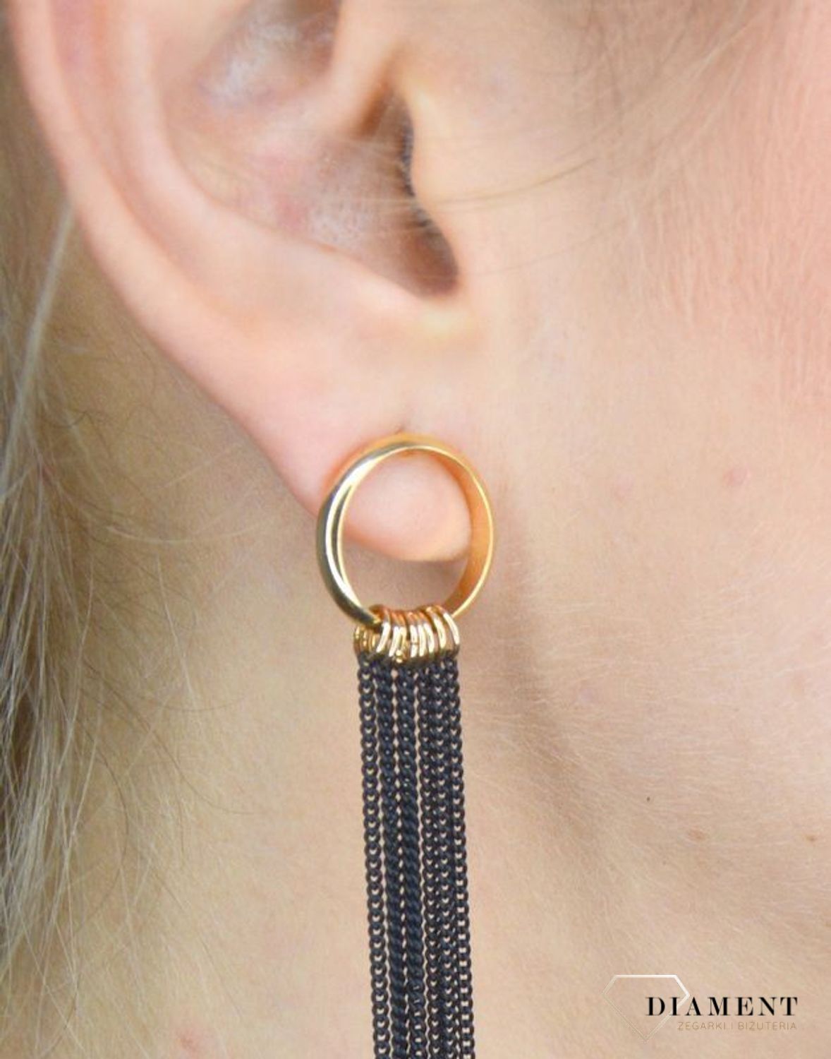 Kolczyki damskie By dziubeka kółka z wiszącymi łańcuszkami DIA-KLC-2319-INNE.jpg