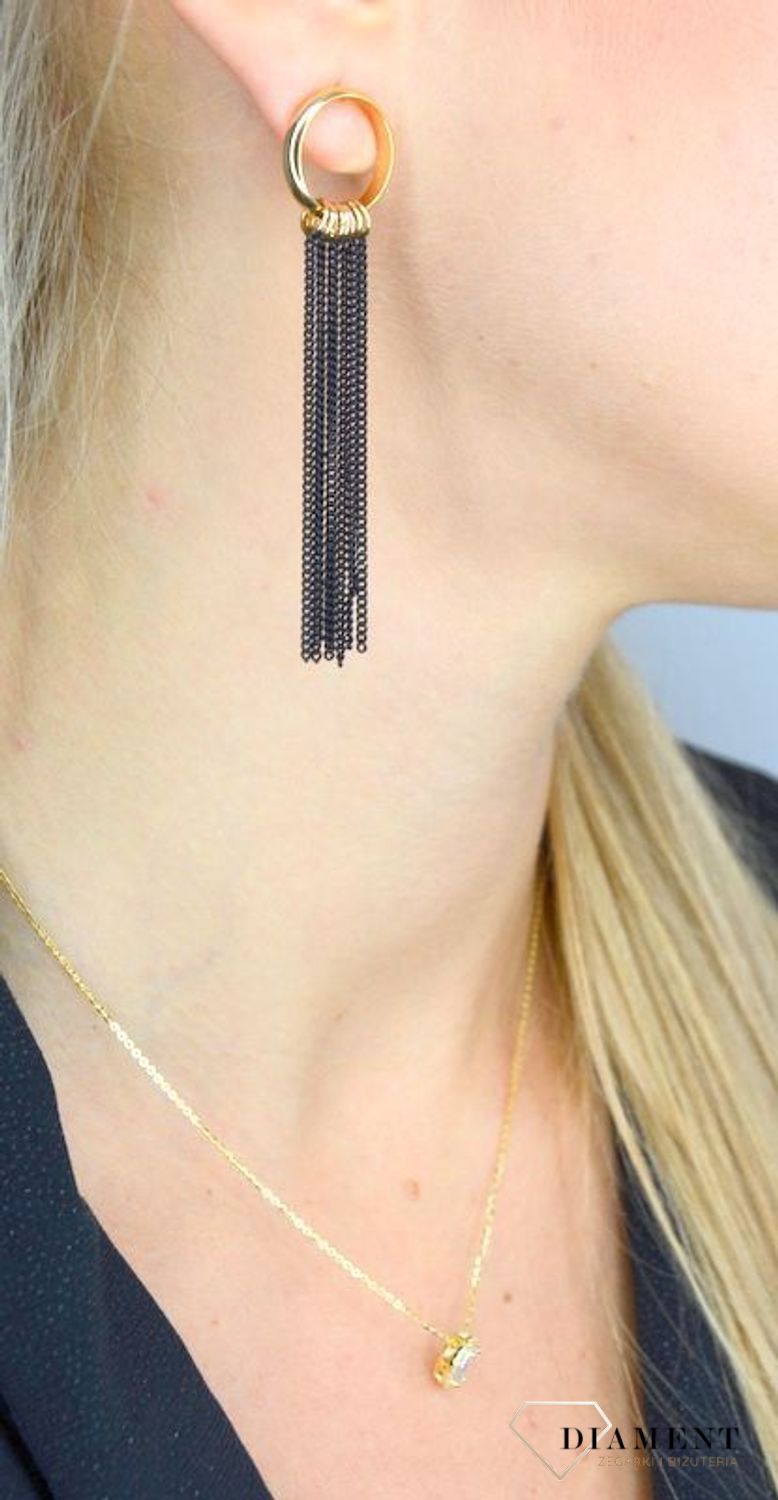 Kolczyki damskie By dziubeka kółka z wiszącymi łańcuszkami DIA-KLC-2319-INNE.jpg