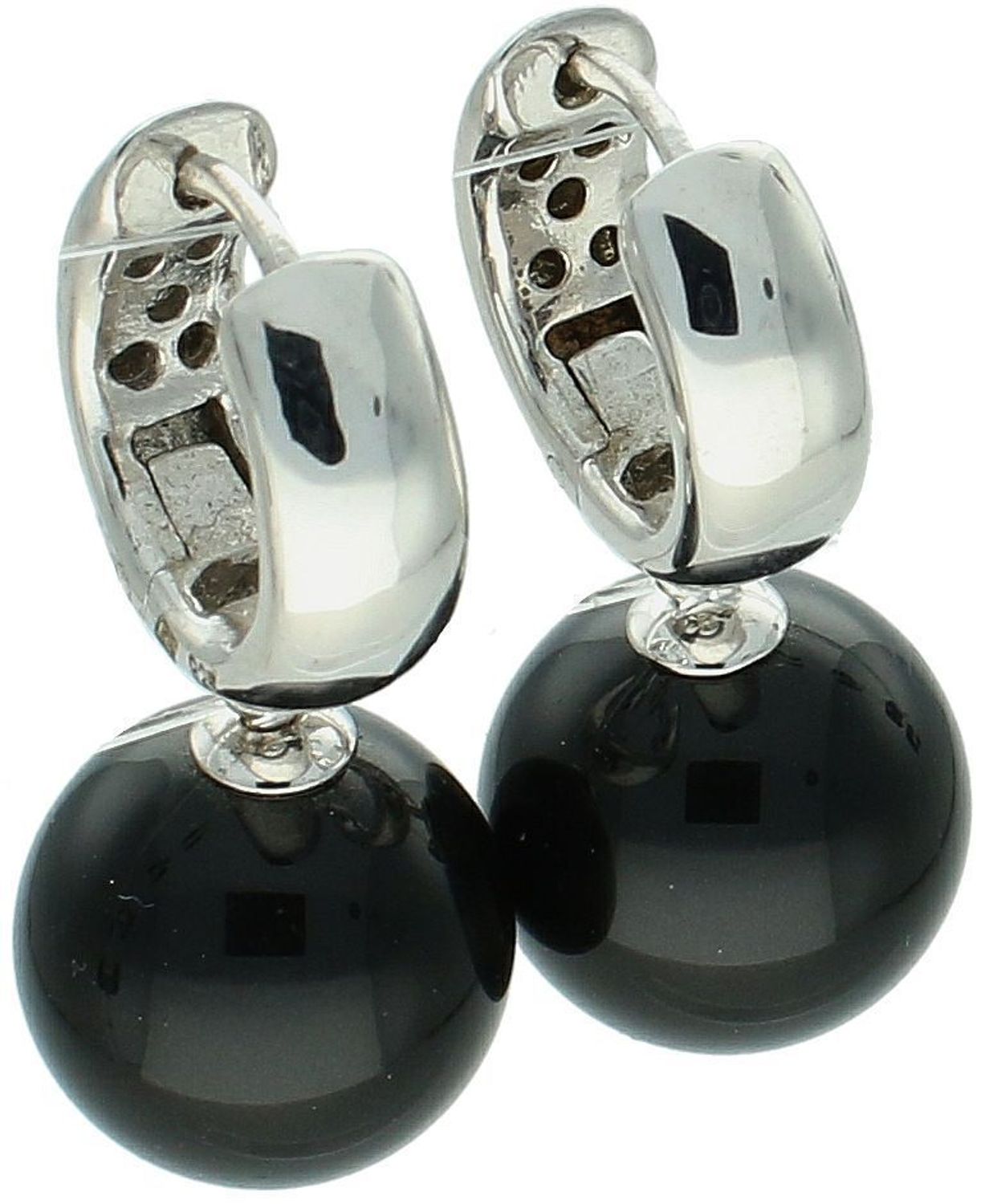 Eleganckie kolczyki damskie ze srebra próby 925 z czarną perłą 12 mm. Kółeczka z zapięciem na zatrzask, idealne do codziennych i wieczorowych stylizacji.1.jpg