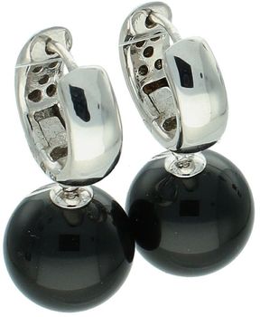 Eleganckie kolczyki damskie ze srebra próby 925 z czarną perłą 12 mm. Kółeczka z zapięciem na zatrzask, idealne do codziennych i wieczorowych stylizacji.1.jpg