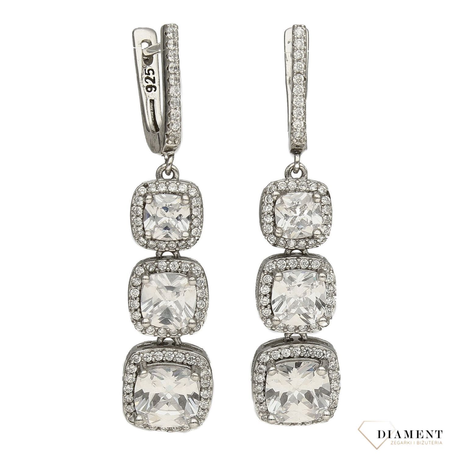 Srebrne kolczyki długie cyrkonie 'Komplet biżuterii ślubnej' DIA-KLC-2401-925.jpg