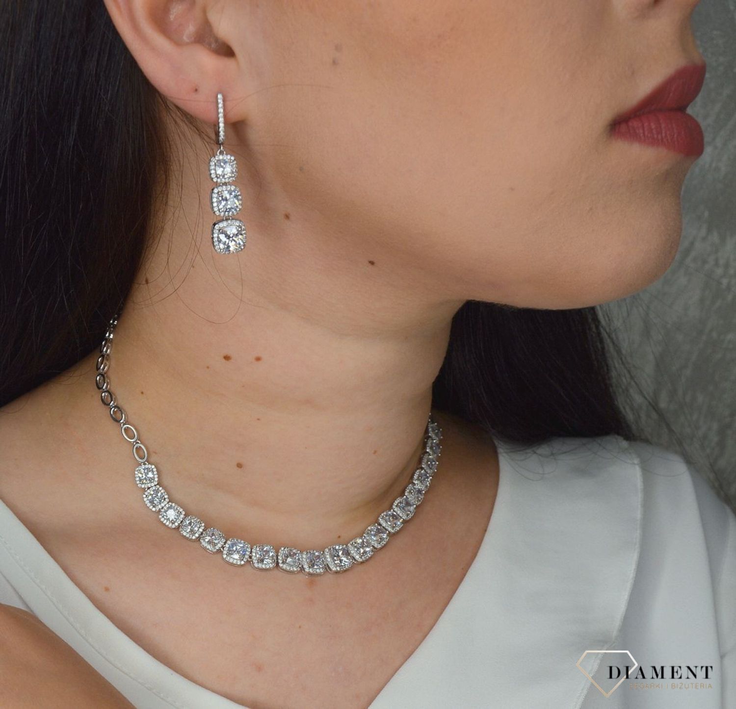 Srebrne kolczyki długie cyrkonie 'Komplet biżuterii ślubnej' DIA-KLC-2401-925.jpg