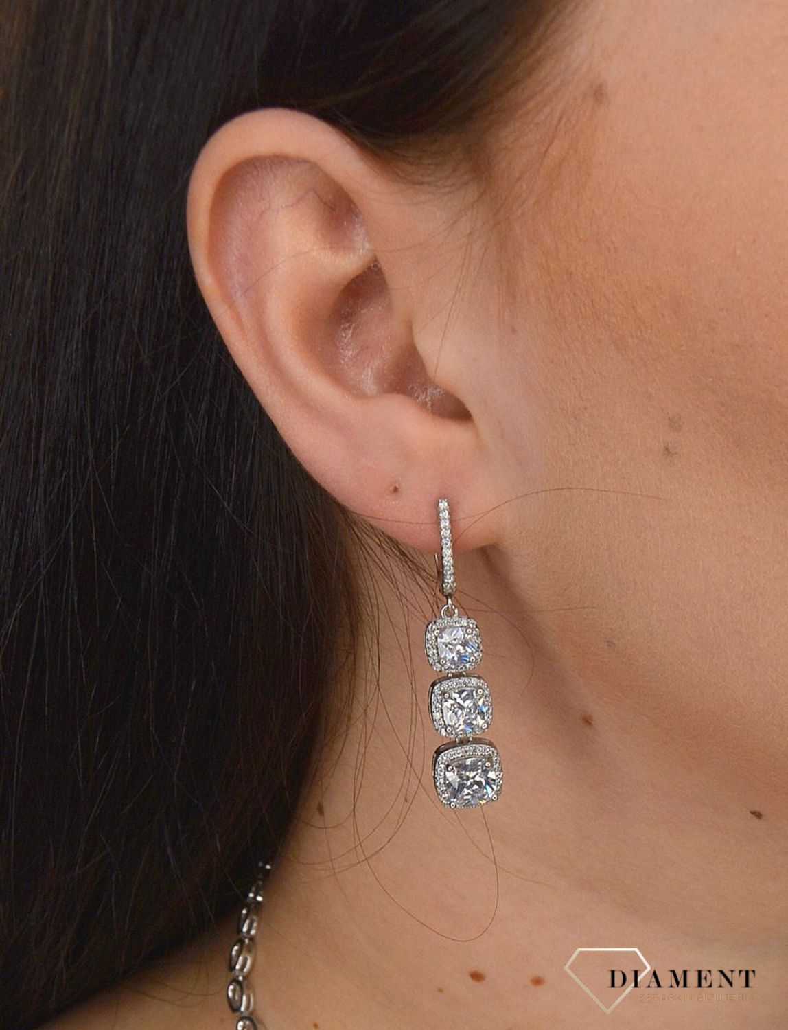 Srebrne kolczyki długie cyrkonie 'Komplet biżuterii ślubnej' DIA-KLC-2401-925.jpg