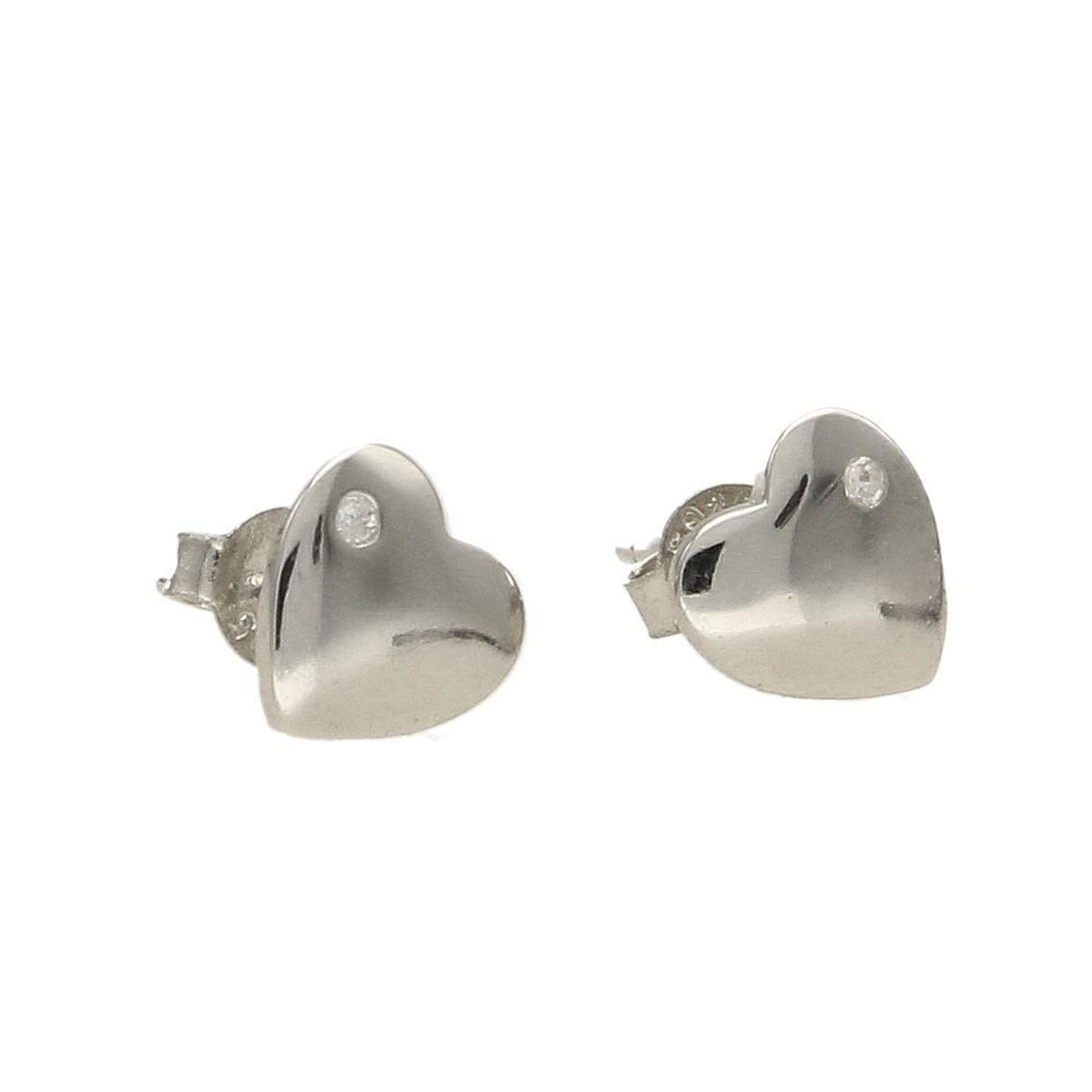 Srebrne kolczyki z motywem serc ozdobione cyrkonią. Minimalistyczna biżuteria zapinana na sztyft, doda subtelnego blasku stworzonej stylizacji..jpg