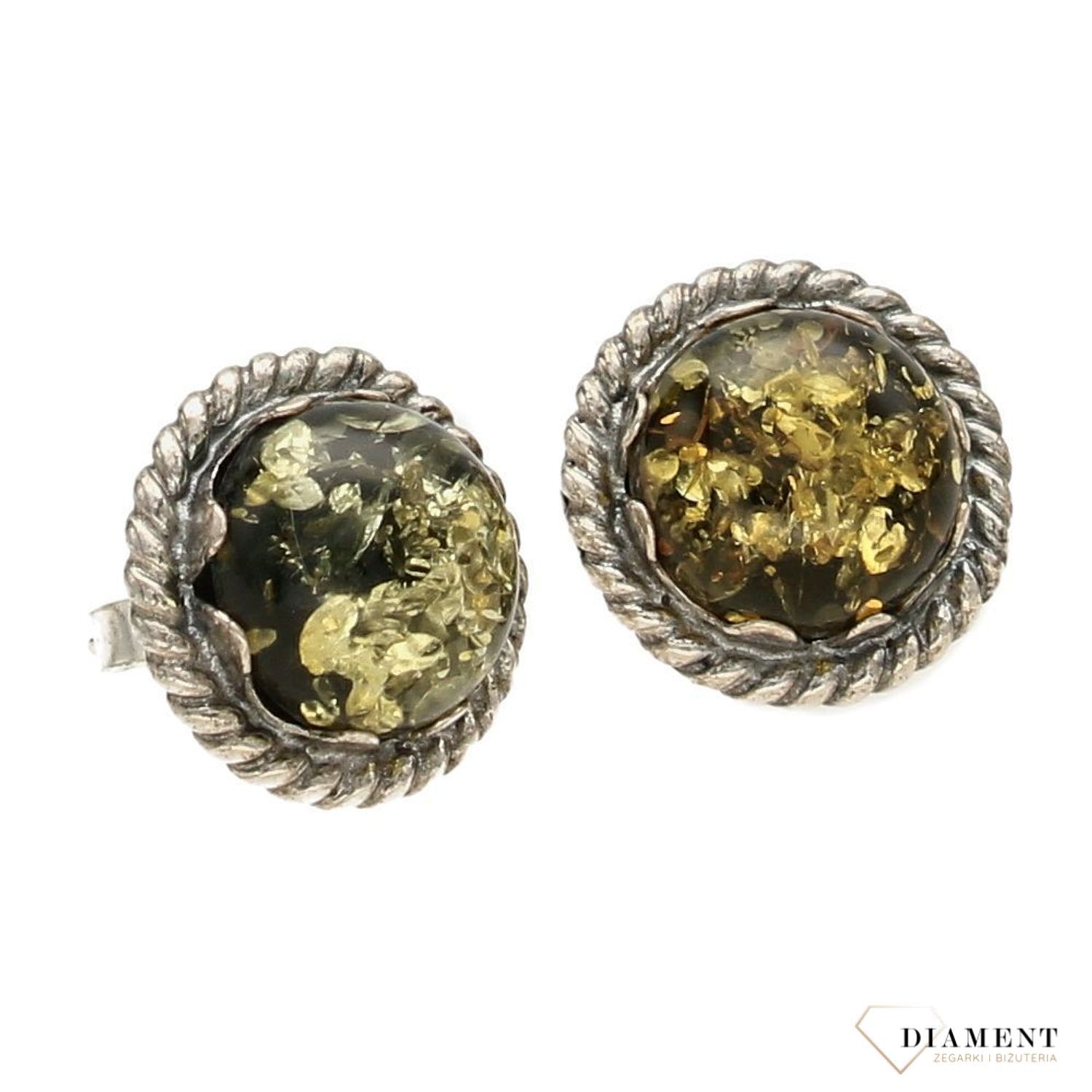 Srebrne kolczyki z zielonym bursztynem DIA-KLC-2443 to propozycja od sklepu jubilerskiego Diament.jpg