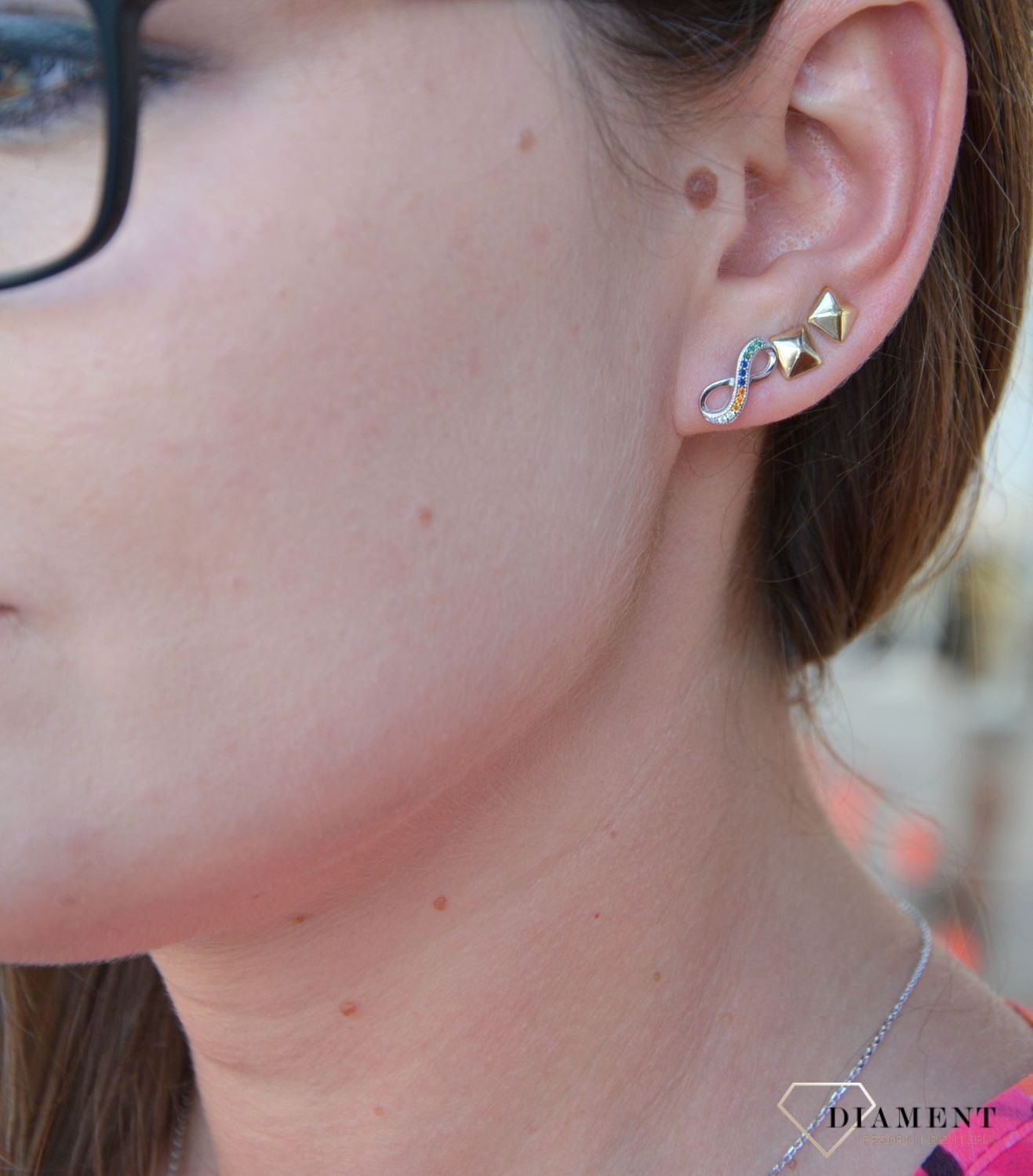 Srebrne kolczyki znak nieskończoności z kolorową cyrkonią DIA-KLC-2453-925.jpg