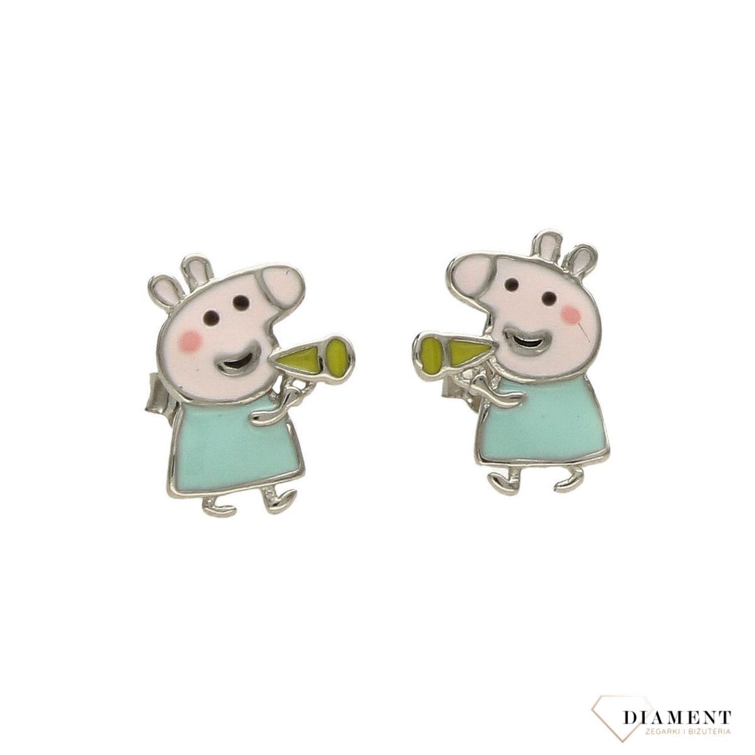 Srebrne kolczyki dla dziewczynki przy uchu świnka George DIA-KLC-2455-925.jpg