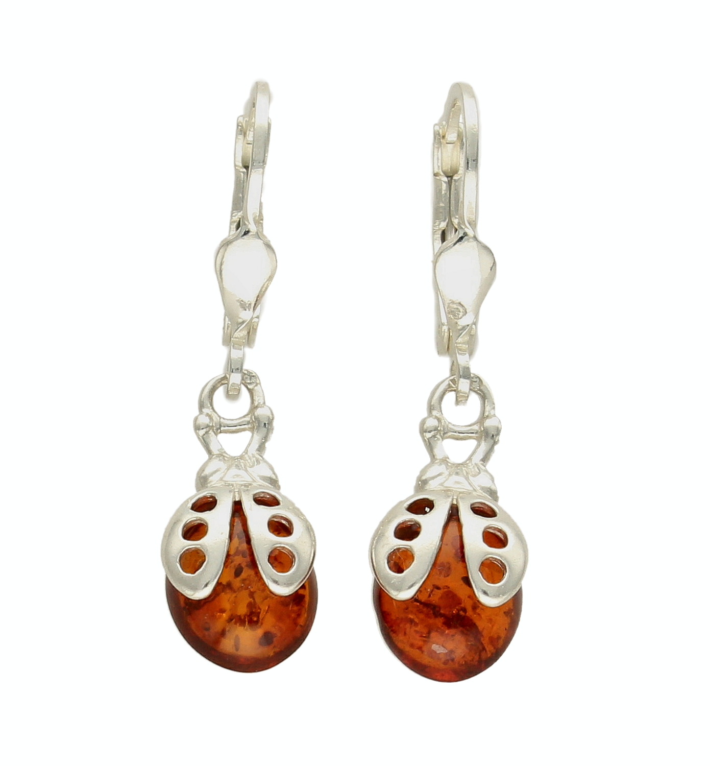 Kolczyki srebrne wiszące biedronki z bursztynem DIA-KLC-2467-925. Srebrne kolczyki z bursztynem to modelem bardzo ciekawy, ponieważ dzięki ciepłej kolorystyce pięknie podkreśla on urodę. Charakteryzują się stylem wiszącym i za.png