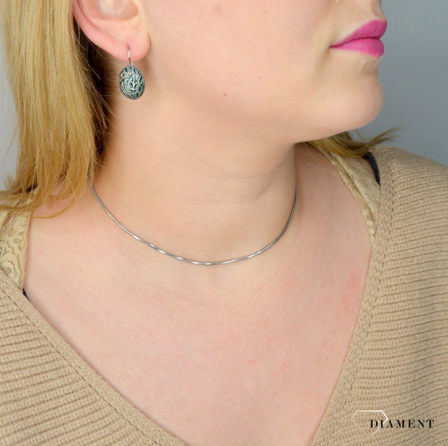 Kolczyki srebrne wiszące z markazytami 925 'Zielona emalia' DIA-KLC-2518-925.jpg