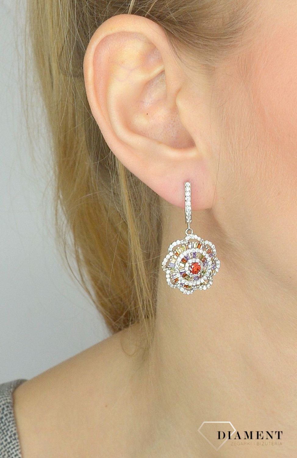 Srebrne kolczyki 925 wiszące kolorowe cyrkonie w kształcie kwiata DIA-KLC-2547-925.jpg