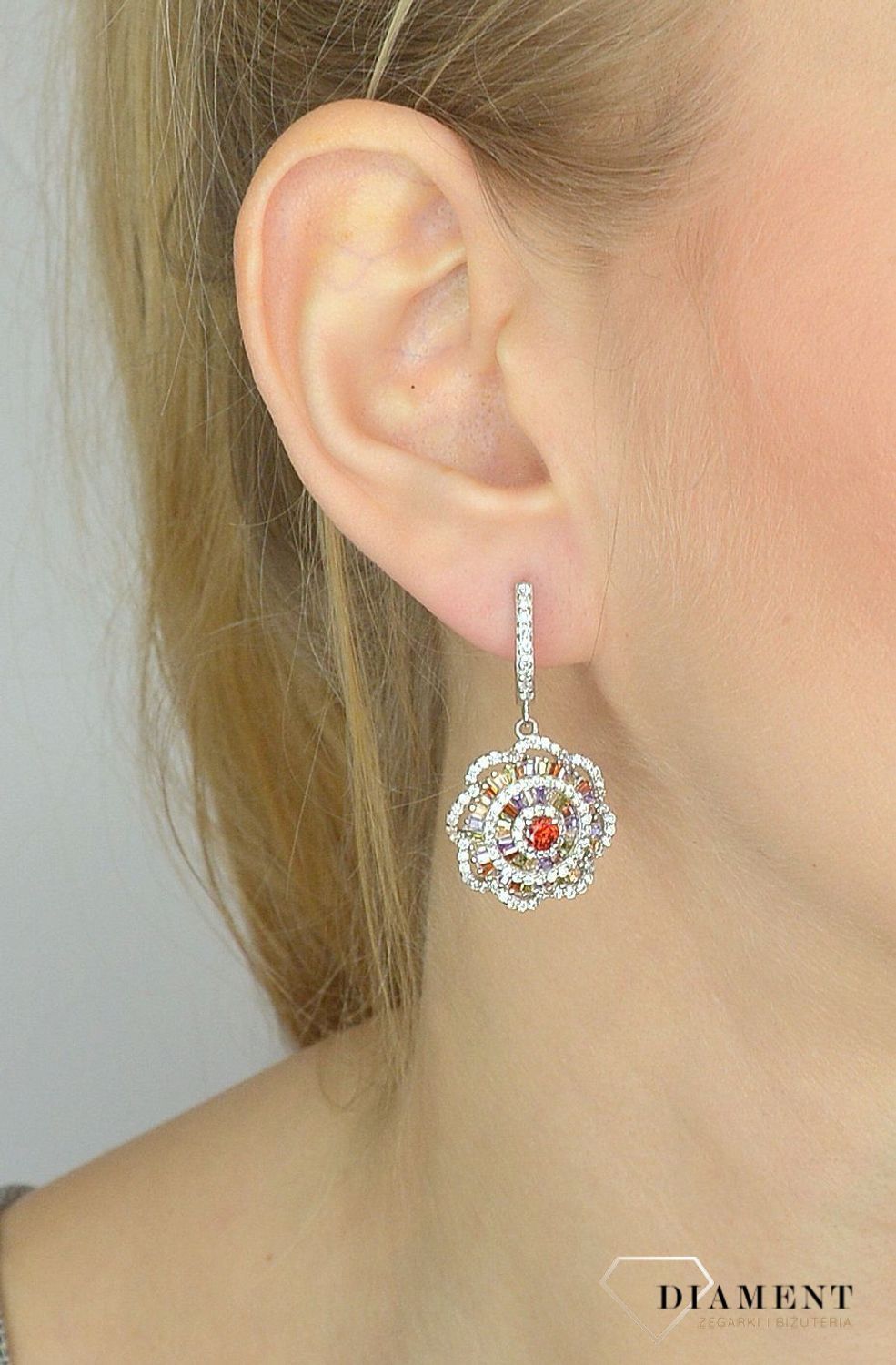 Srebrne kolczyki 925 wiszące kolorowe cyrkonie w kształcie kwiata DIA-KLC-2547-925.jpg