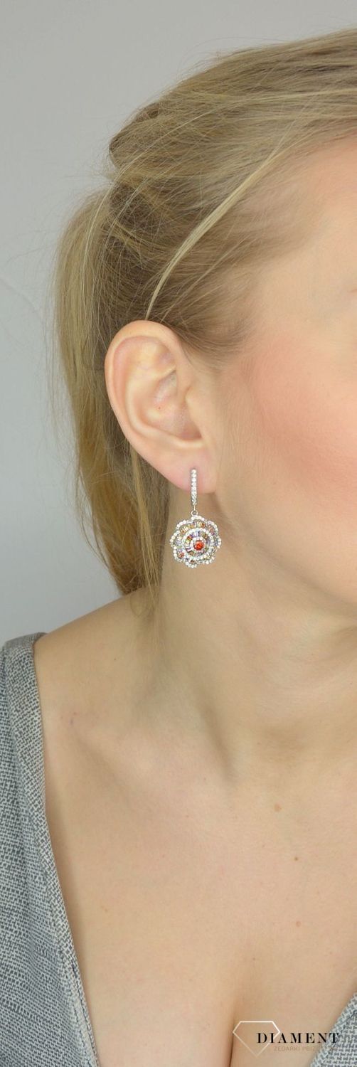 Srebrne kolczyki 925 wiszące kolorowe cyrkonie w kształcie kwiata DIA-KLC-2547-925.jpg