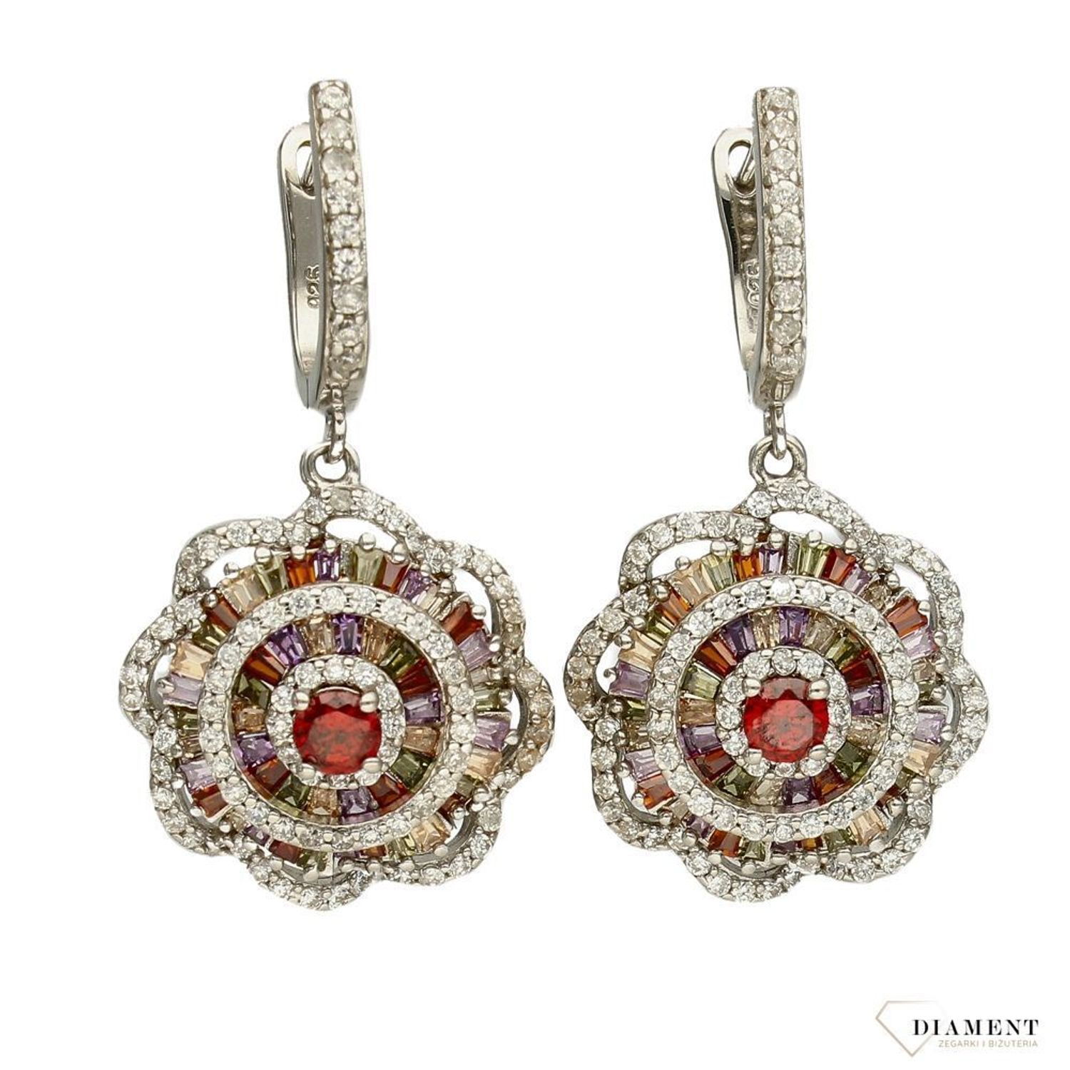 Srebrne kolczyki 925 wiszące kolorowe cyrkonie w kształcie kwiata DIA-KLC-2547-925.jpg