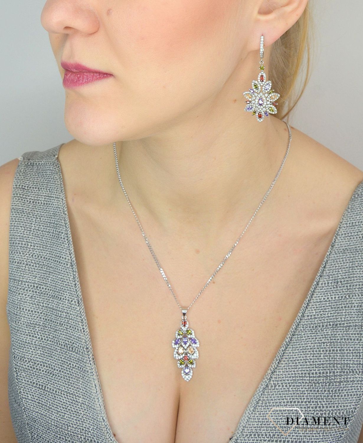 Srebrne kolczyki 925 wiszące kolorowe cyrkonie w kształcie kwiata DIA-KLC-2551-925.jpg